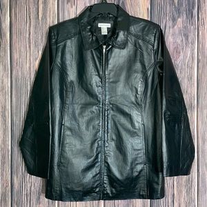 Anne Klein Black Leather Zip-Front Jacket